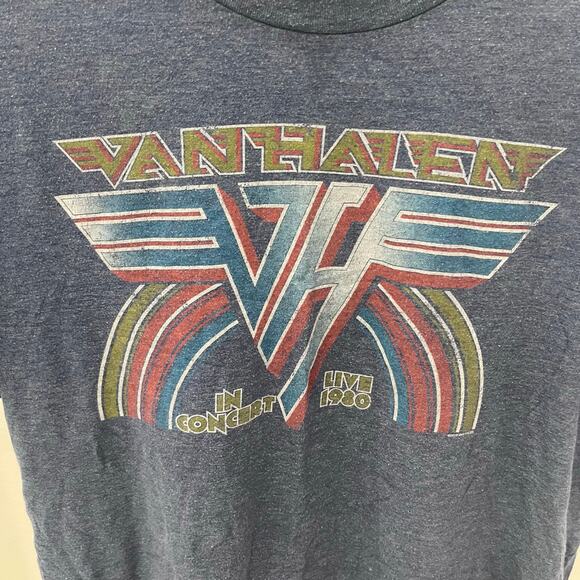 teestyled Van Halen In Concert Live 1980 Adult LG Retro Blue Graphic T-shirt - Picture 2 of 4